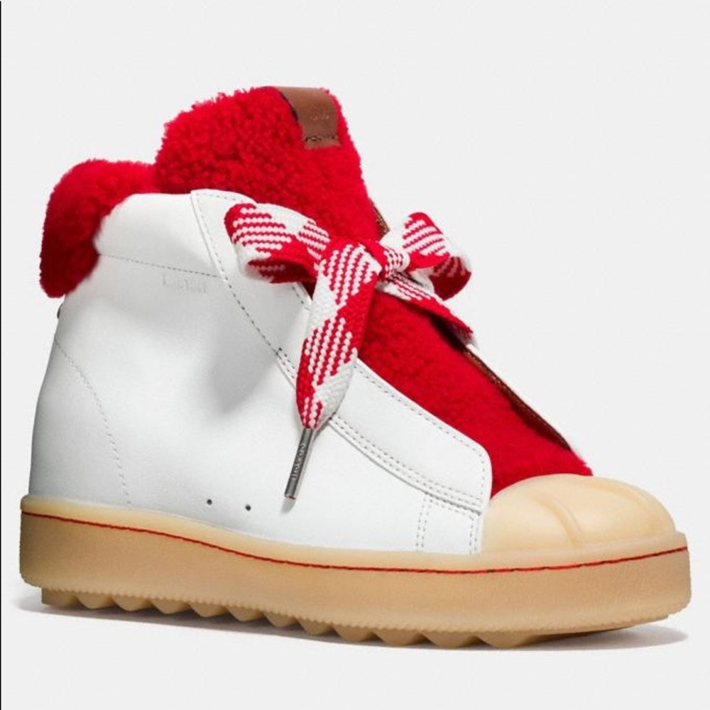 Coach White Red High Top Sneaker boot